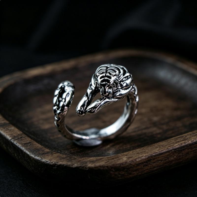 European & American Fashion Retro Smile Face Multi-layer Open Silver Ring - Trendy Korean Punk Simple Design for Women