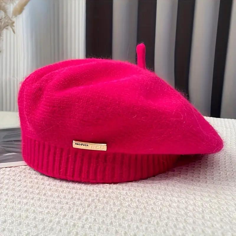 

Винтажный женский берет в британском стиле, плюшевый акрил с металлической эмблемой, эластичный дизайн «облако» для тепла, подходит для активного отдыха, путешествий роза розовый