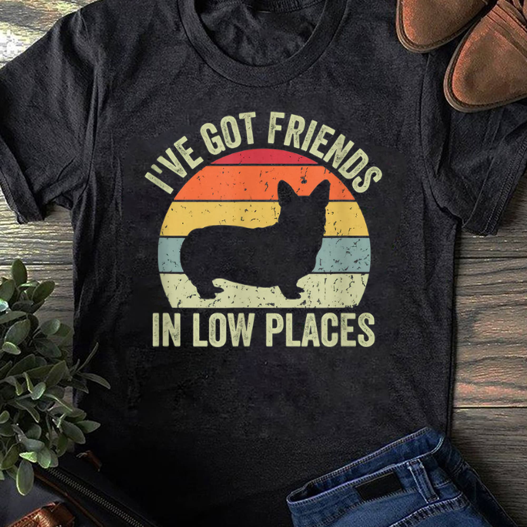 I ve Got Friends In Low Places Corgi Shirt Funny Gift for Corgi Lover Retro Vintage Women T Shirt Cotton Tops S чёрный