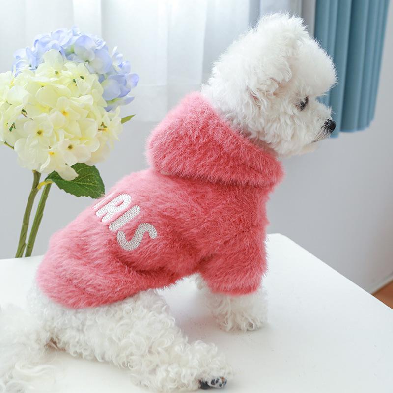 Pet Clothing Wholesale Autumn and Winter New Dog Clothing Warm Sweater Plus Velvet Paris Alphabet Sweater Pet Clothes