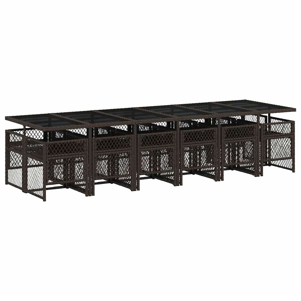 13 Piece Outdoor Dining Set with Cushions Brown Poly Rattan
