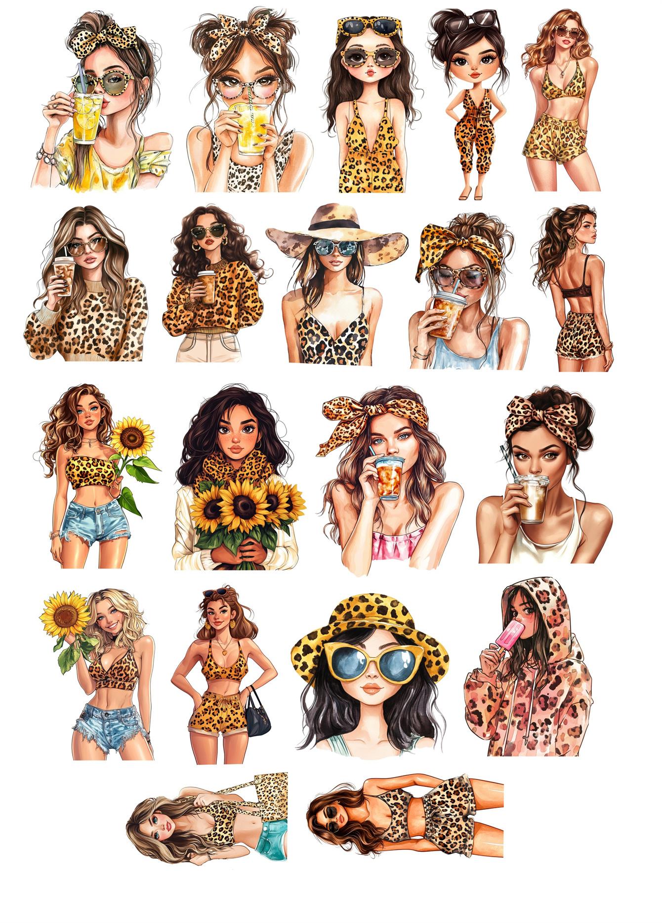 

20Pcs Retro summer fashion trend sexy leopard girl Stickers Scrapbooking /DIY Craft Photo Journal Decor Album Diary stationery білий