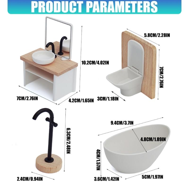 Realistic Bathroom Set Includes Sink Toilet Bathtub And Faucet Figure For 1:12 Doll House Decoration Kids Pretend Play