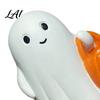 Warm Light Ghost Decor Halloween Holding Pumpkin Figurine Spooky Statue with Night Light Resin Ornament for Desk Tabletop Centerpiece