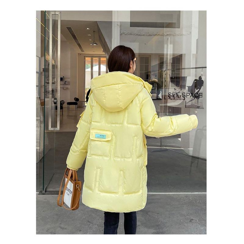 Giacca imbottita in piumino spesso da donna, design medio e lungo, con cappuccio, alla moda, versatile, imbottita, marea