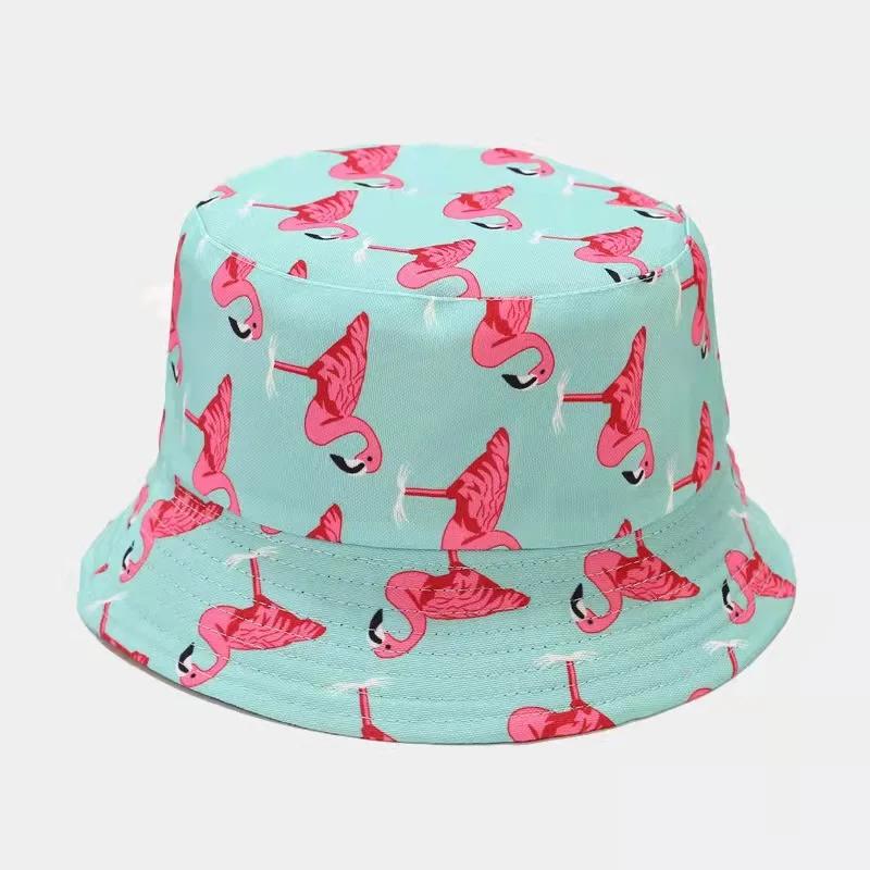 New Unisex Double-Sided Bucket Hat Women Flamingo Print Flat Brim Fisherman Cap Fashion Outdoor Hip Hop Sunshade Panama Sun Hats