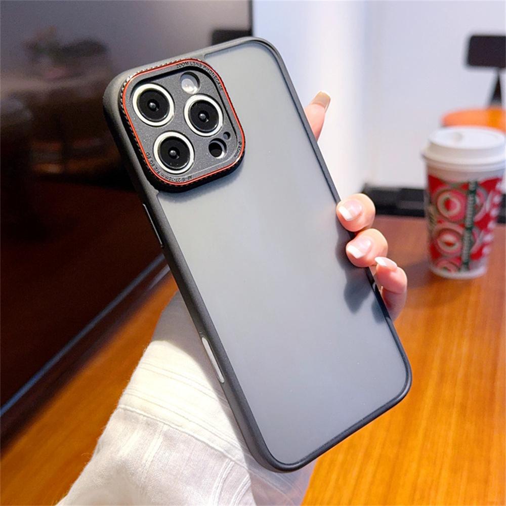 For iPhone 15 Pro Max Case Red Lens Ring Shockproof TPU+PC Translucent Phone Cover