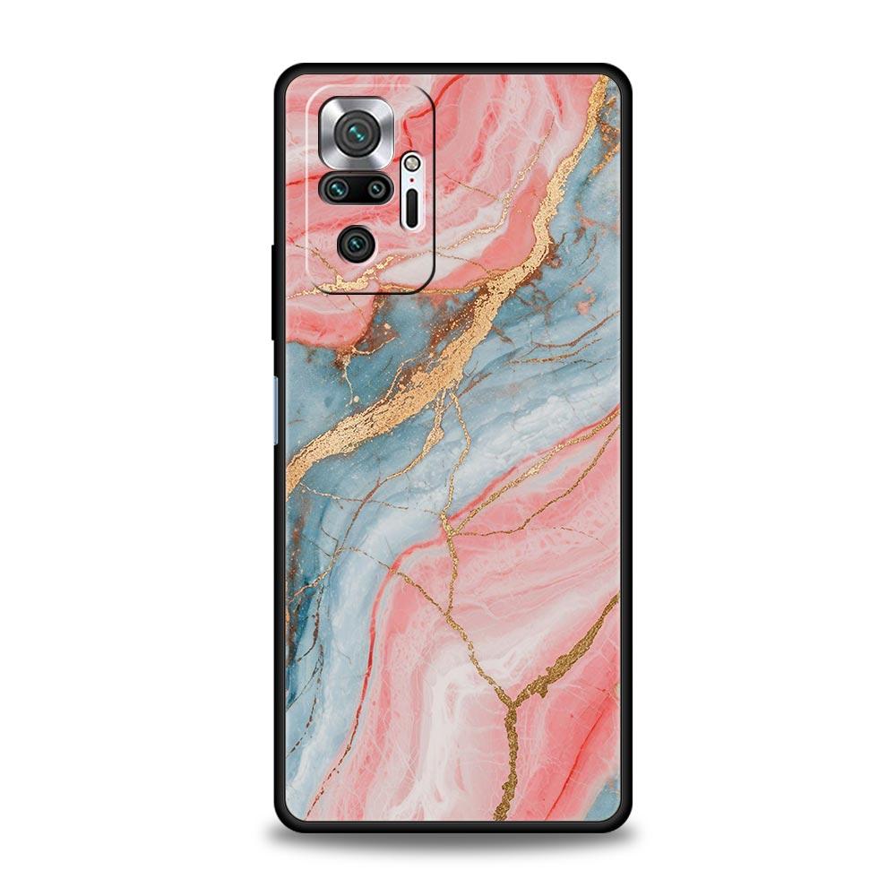 Fashion Gold Pink Marble Phone Case For Xiaomi Redmi Note 14 13 5G 10 11 12 Pro Plus 4G 14C 13C 12C 10C Black Cover