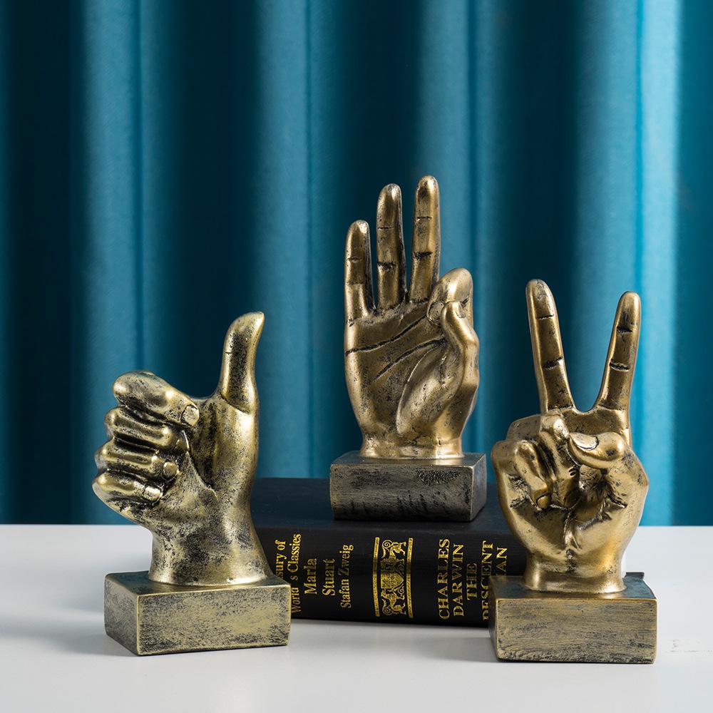 Kreativität Vintage Schreibtischhandwerk Skulptur Geste Finger Modell Dekoration Café Zuhause Kunst Harz Sieg Dekor Skulpturen