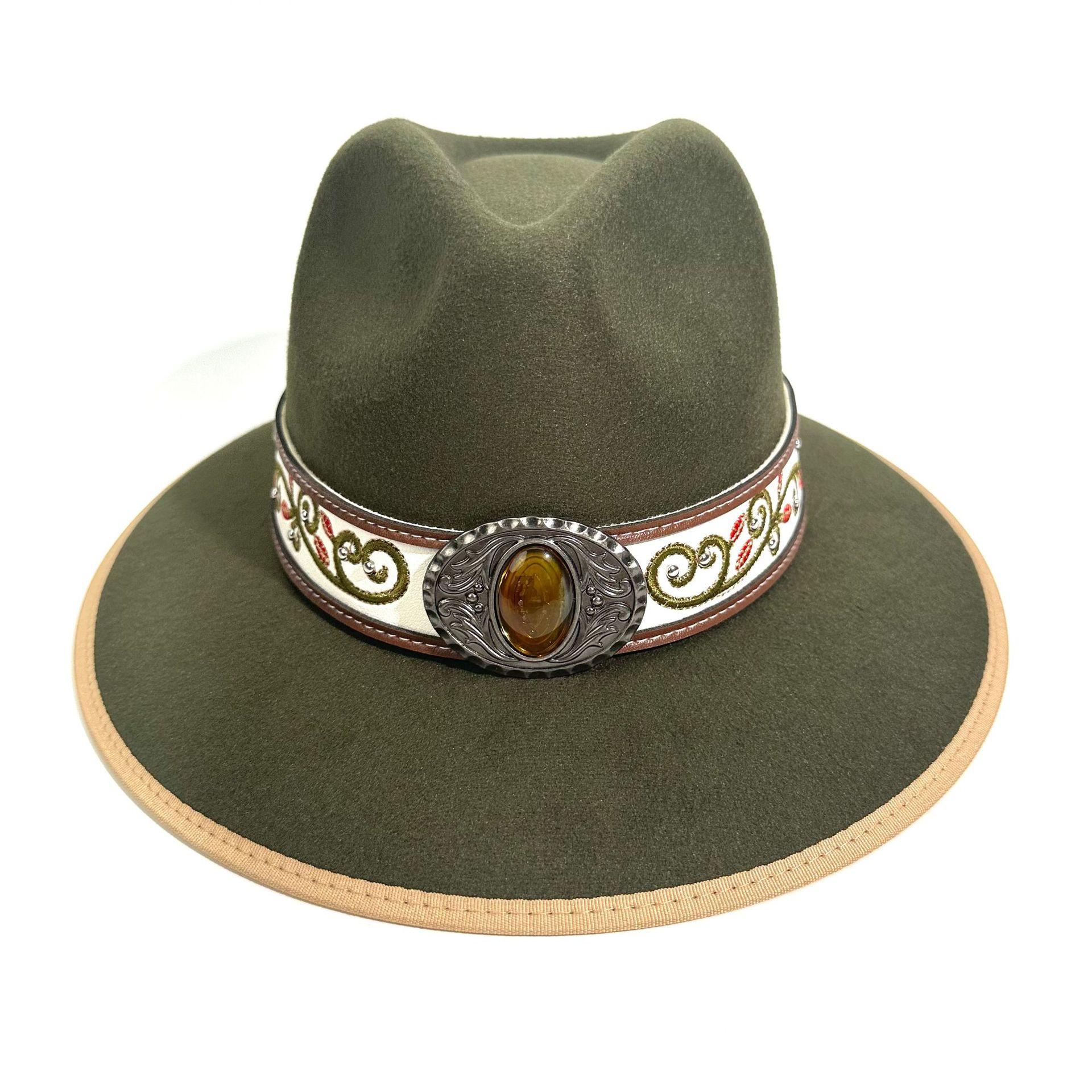 

Men And Women Peach Top Western Cowboy Hat Style Jazz Hat Big Edge Top Hat M（56-58cm） зелений