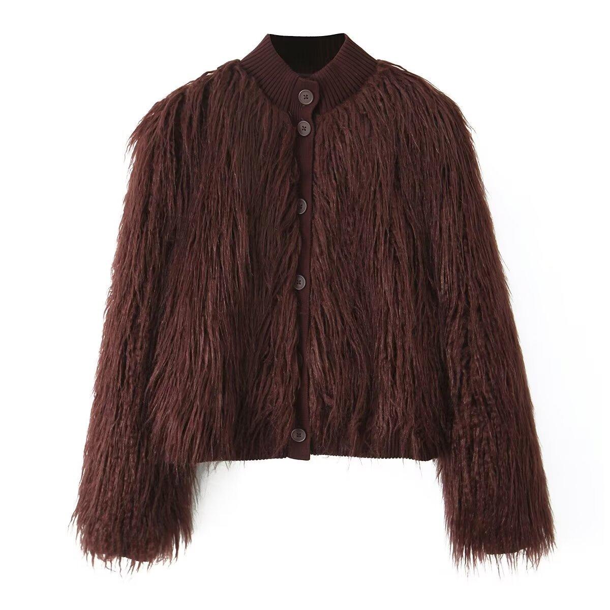 

2025 Spring New Fashionable Street Artificial Fur Effect Knitted Coat XS