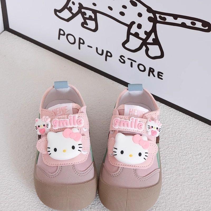 Spring Autumn Hello Kitty Kids Sneakers for Girls Anti-Slip Hook-and-Loop Casual Shoes Lightweight Toddler School Shoes