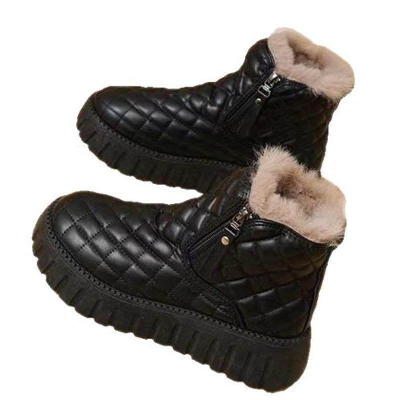 Soft leather snow boots women's winter non-slip new thick-soled women's cotton boots piled and thickened warm women's piled short boots