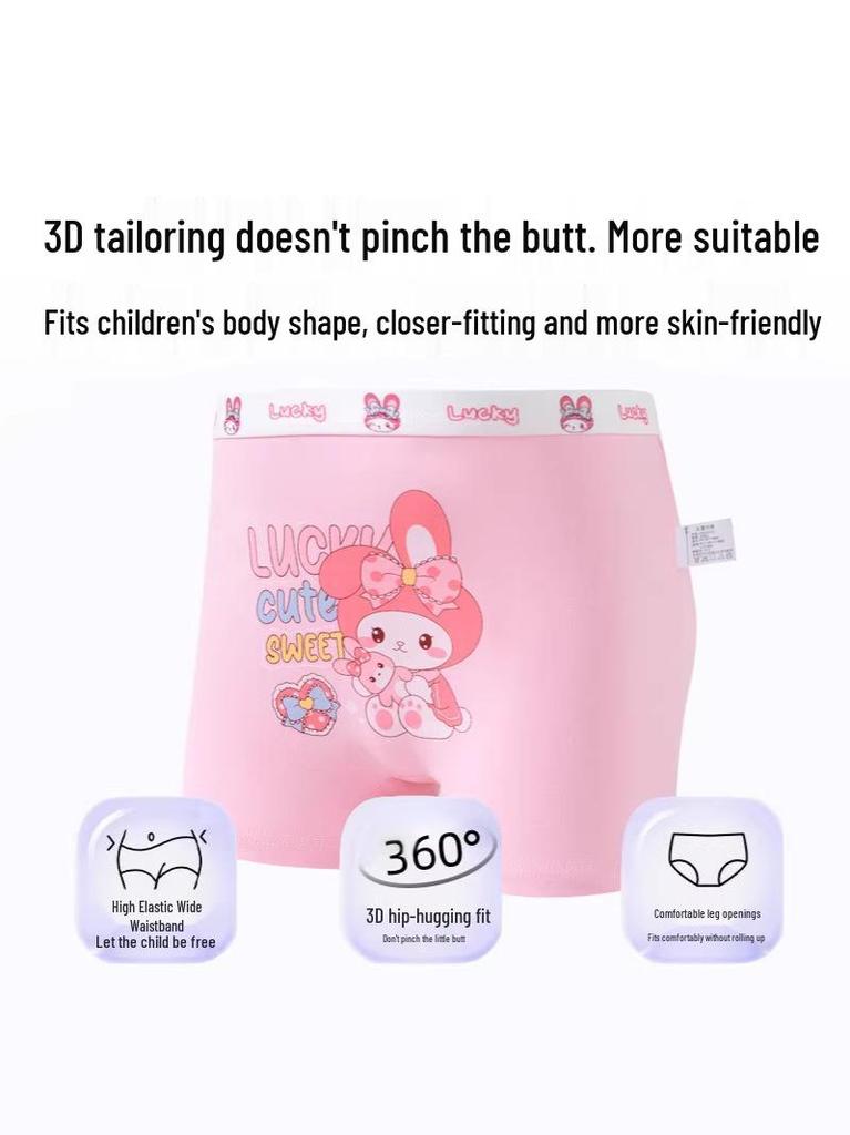 Girls' 100% Cotton Boxer Briefs - Cute Melody Design, No Wedgie, Flat Leg