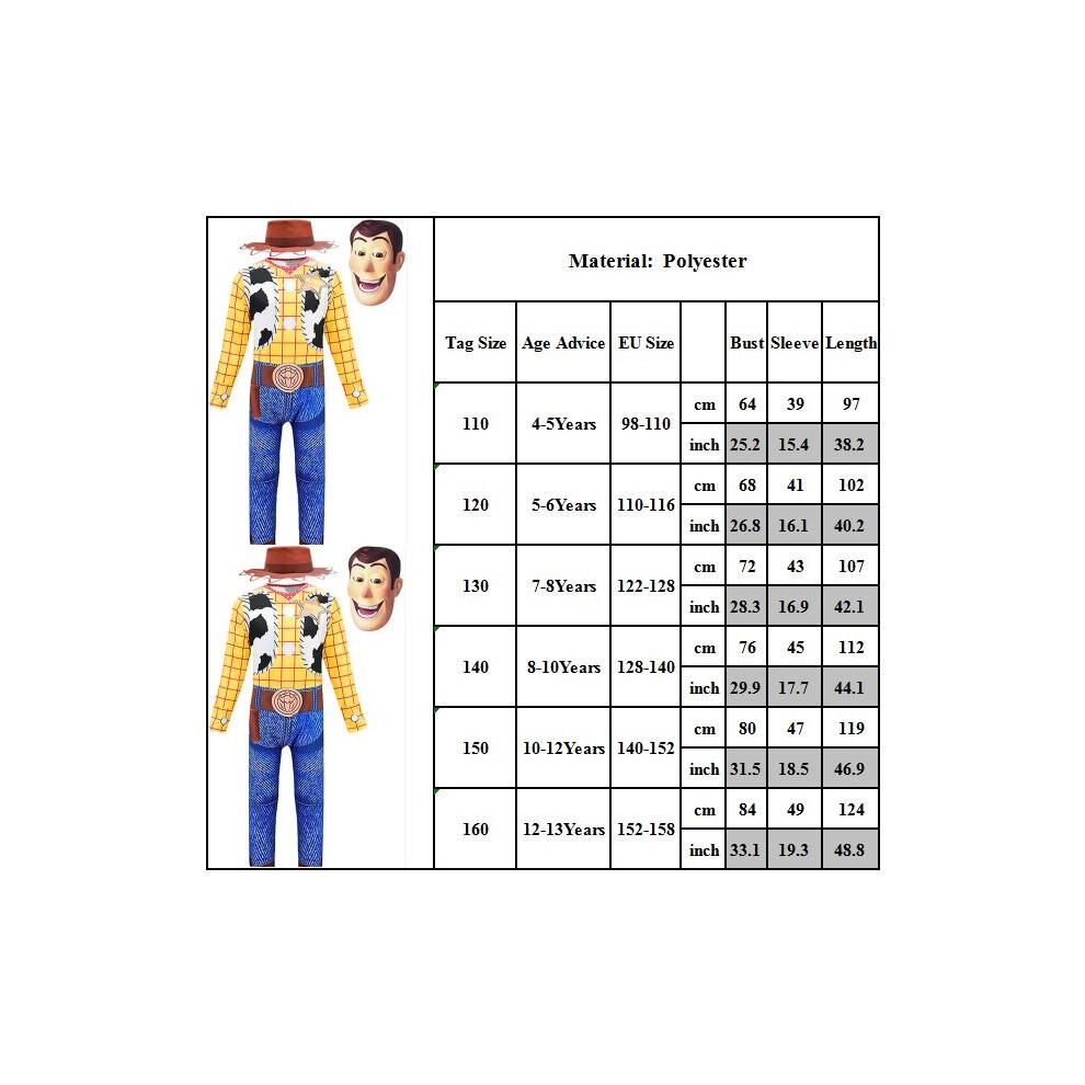 (12-13 anni) Bambini Ragazzi Toy Story Woody Halloween Natale Cosplay Costume Tuta Elegante Cappello da Cowboy Maschera Set Completo