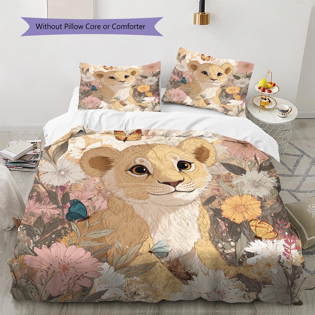 Little Lion Pattern Bedding Home Decoration Birthday Gift (1 * duvet cover + 2 * pillowcase, without core)