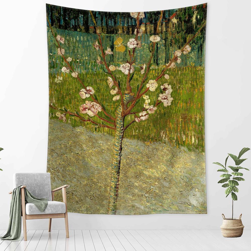 Idyllic Forest Cabin Tapestry Wall Hanging Bohemian Psychedelic Mystery Van Gogh Oil Painting Bedroom Decor