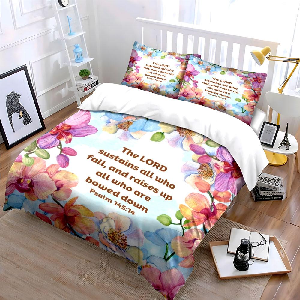 Floral Scripture Set For Spiritual Encouragement Kid'S And Adults' Bedroom Decor, Exquisite Three-Piece Bedding Set Gift