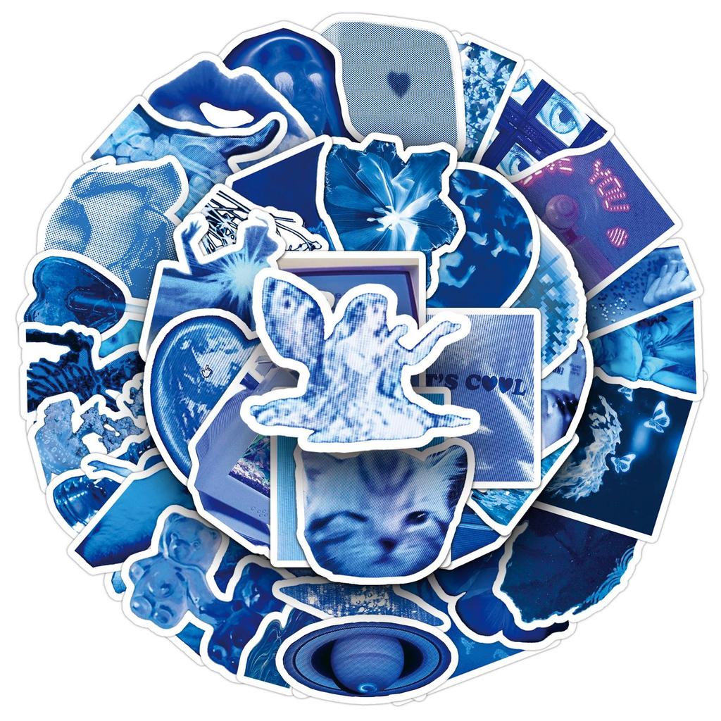 50 Sheets Low-Pixel Blue Creative Ins-Style Cross-Border DIY Stickers for Earphones, Phone Cases, and Scooters