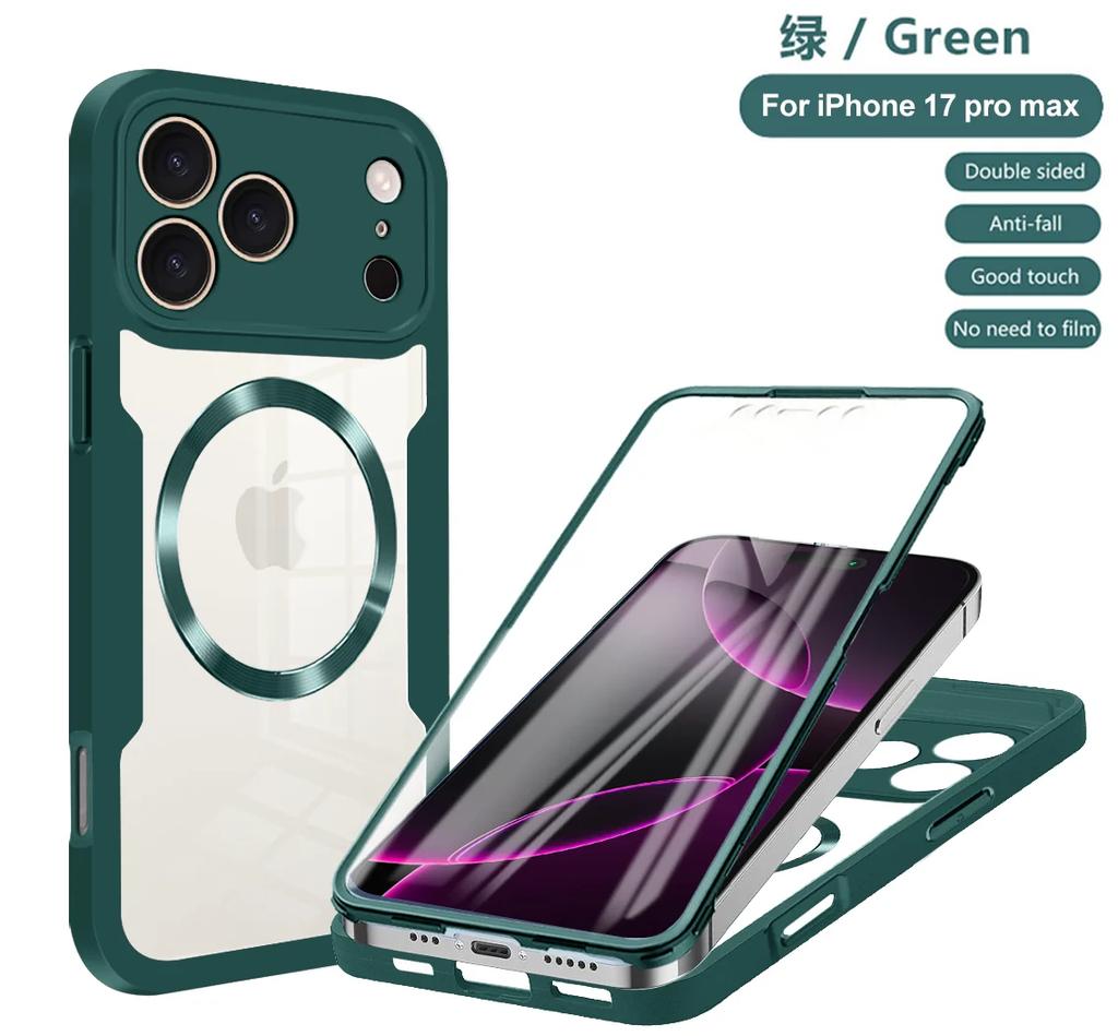 360 Full for Magsafe Clear Case for iPhone 17 16 Pro Max Air 16E 13 14 15 Plus Pro Magnetic Silicone Bumper Shockproof Cover