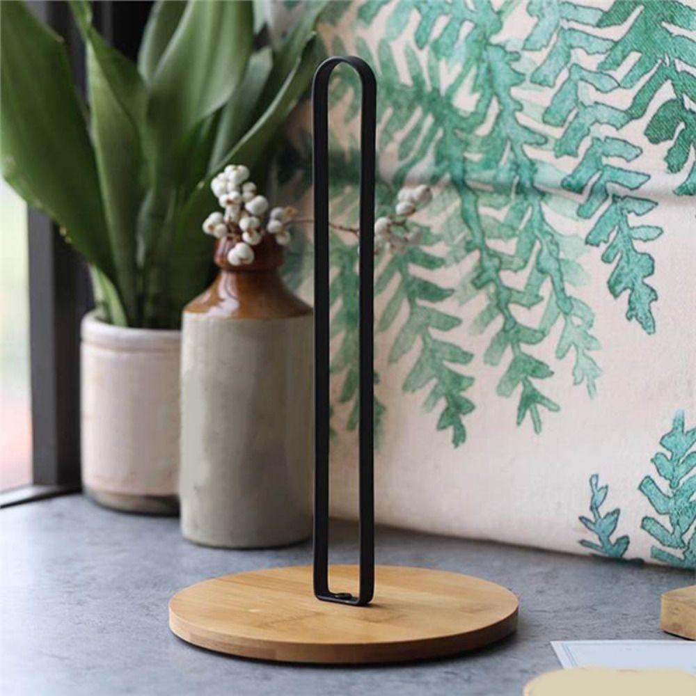 Black Wood Paper Towel Holder Free-Standing Tissue Stand Simple Vertical Napkin Holder  for Kitchen