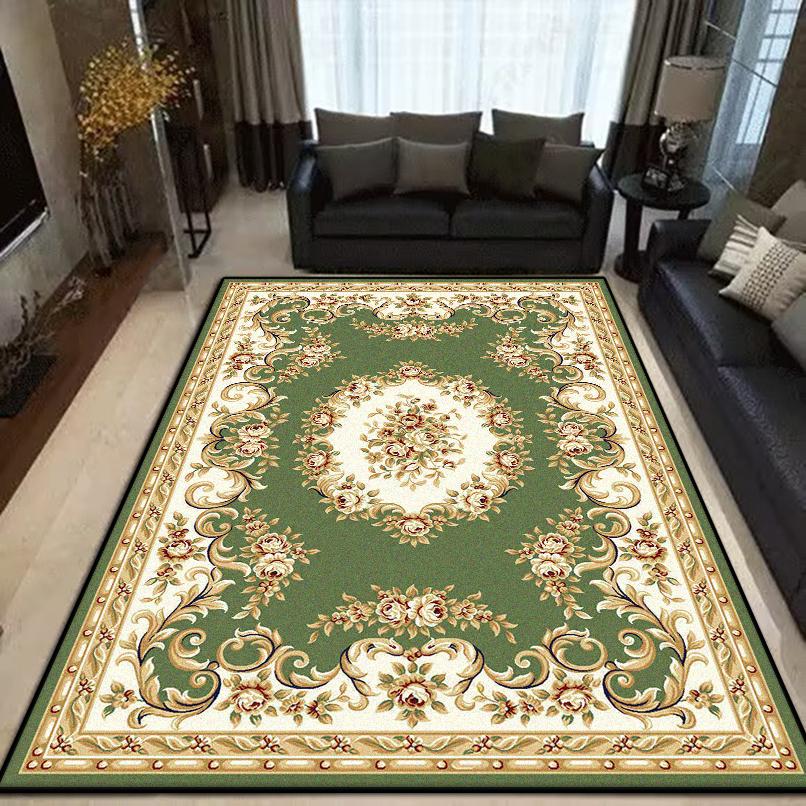 European Style Green Carpet Non-slip Flower Design Living Room Rug Soft Sofa Table Mat Big Size Cloakroom Decor Carpets Washable