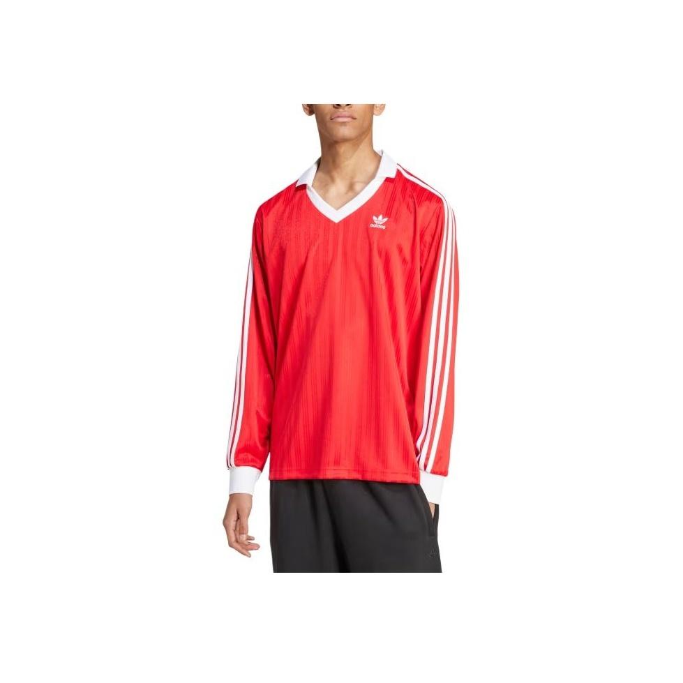 Adidas Originals Adicolor Piqué Striped Pattern Polo Casual Sports Long Sleeve Football Shirt Men tops Crimson IX5226