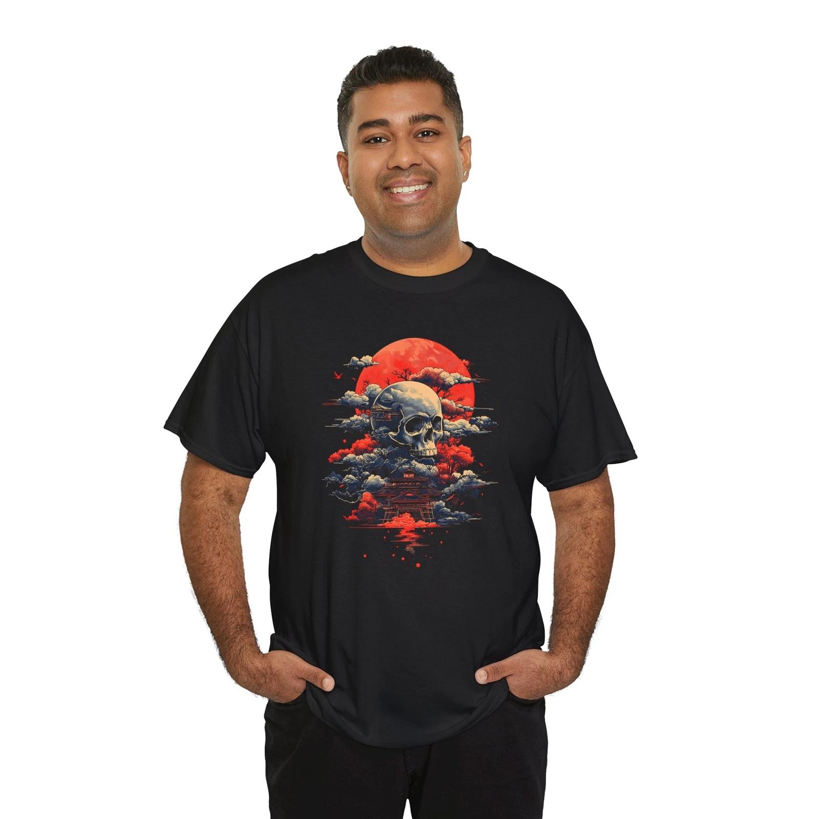 Surreal Japanese Skeleton Skull T-Shirt | Cyberpunk Japan City Lights Shirt 2XL