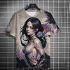 Men's T-shirt 3D printed anime goddess back tattoo print T-shirt casual loose short sleeved T-shirt men's home clothing top