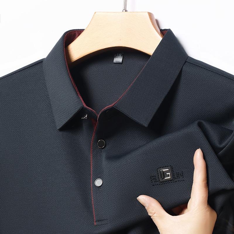 Men's Business Casual Short Sleeved Shirt with Badge Solid Color Polo Shirt Fashionable Breathable Comfortable Versatile Top