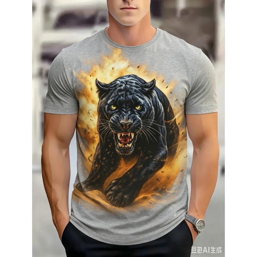 Fashion Black Panther Graphic T Shirt 3D Wild Animal Print Men Summer Casual Trend Street