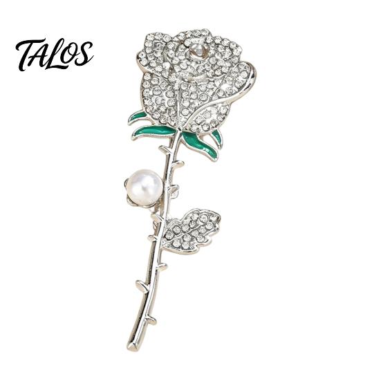 Sturdy Rose Pin Rhinestone Brooch with Pearl Decor, Strong Buckle Pin, Electroplated Alloy Elegant Flower Shape for Coats Shirts Bags Accessories