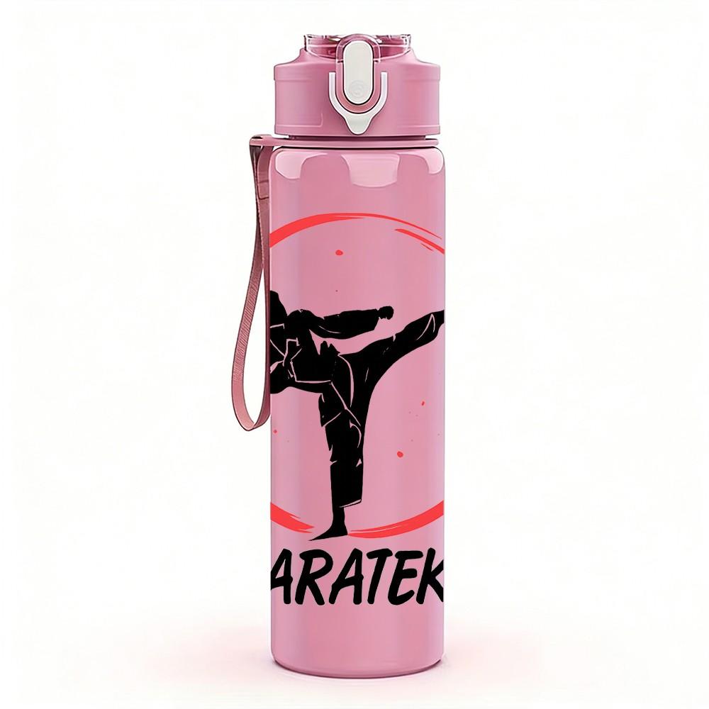 1PC Karate Fighter Silhouette 750ml Color Plastic Sports Water Bottle Leakproof Flip Straw Lid Suitable for Sports Office Home Use