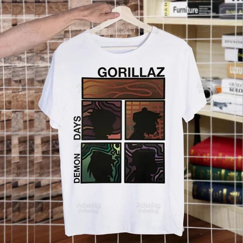 Gorillaz Rock Modern Music Graffiti T Shirt Men Retro Washed Tops Tees Harajuku Tshirt Streetwear Hip Hop Male T-shirts