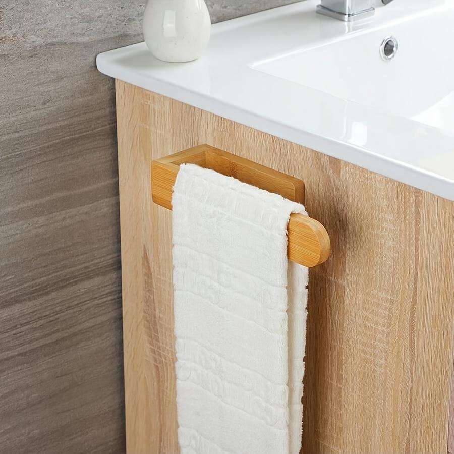 1pc Self-Adhesive Bamboo Towel Rack-No Drill Wall-Mounted Bathroom Organizer with Art Deco Style,High-Quality Wood Towel Holder