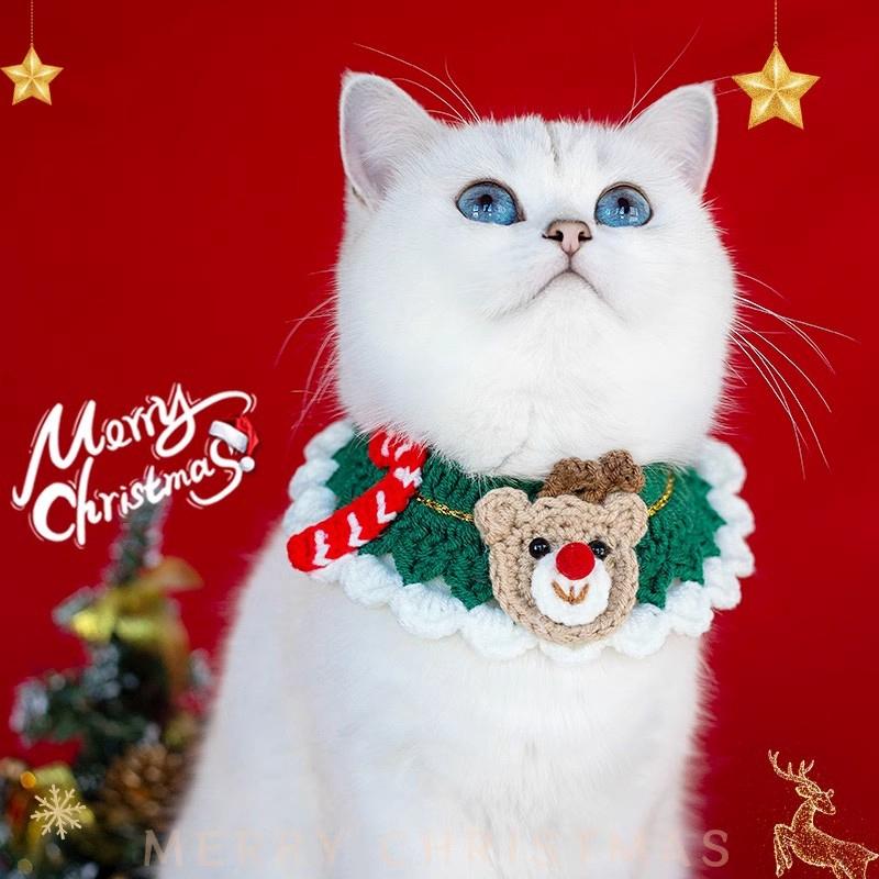 Christmas Crochet Pet Scarf Adjustable Santa Claus Pet Puppy Collar Navidad New Year Gift Kitten Neckerchief Pet Accessories
