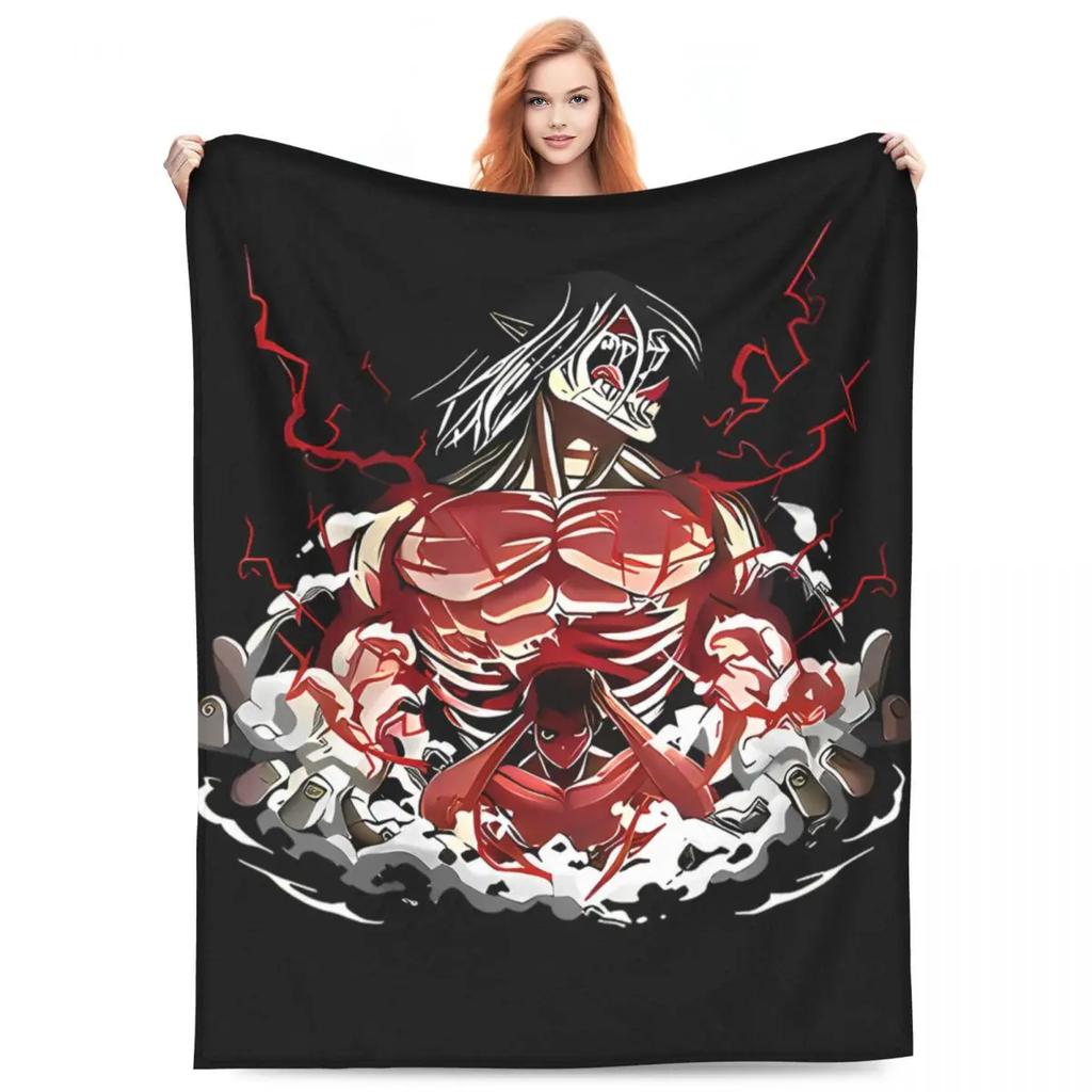 Attack On Titan Anime Manga Fleece Throw Blankets Action Blanket for Bedding Travel Lightweight Thin Bedroom Quilt
