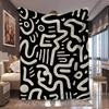 1pc Black White Curve Abstract Line Print Flannel Blanket, Soft And Practical, Suitable for Blankets, Kid Bed Covers, Dormitory, Camping, It Is a Summ