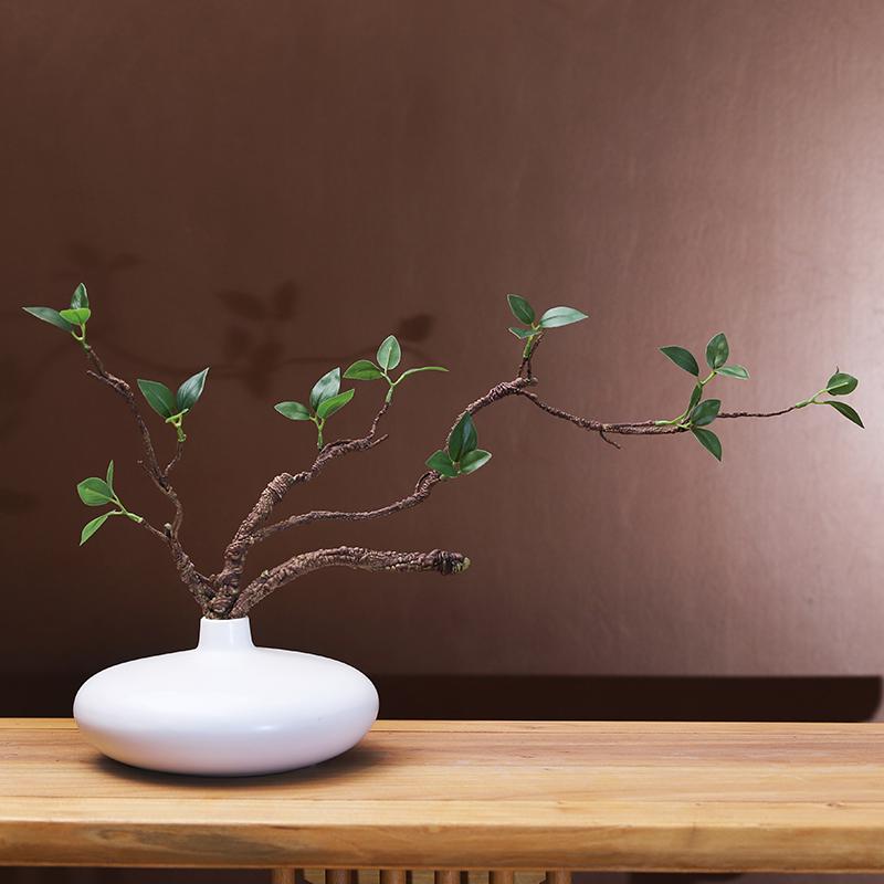 Zen-Inspired Green Plant Vase for Japanese Tea Room or Coffee Table Decoration