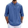 Men's Linen Long Sleeve Shirt Loose Fit Stand Collar Button Placket Casual Cotton Blend Pullover Shirt for Everyday Wear
