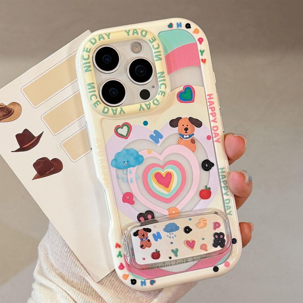 Dopamine Love Puppy for IPhone 16 Phone Case for IPhone 17 Mirror Stand 15promax