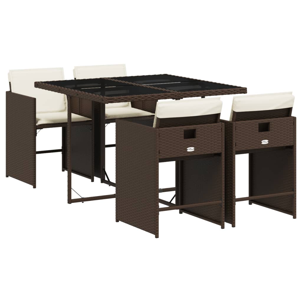 Vidaxl 5-Cz. Garden Furniture Set With Cushions, Brown, Poly Rattan