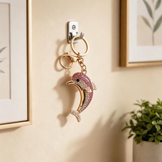 Keychain Pendant, Sparkling Rhinestones Dolphin Shape Keychain, Electroplated Surface Key Holder with Key Ring And Lobster Clasp