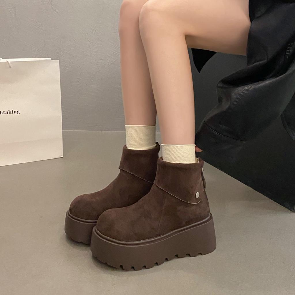 Leichte Damen-Plattform-Winterstiefel mit dicken Sohlen, Warmes Fleece-Futter, Rutschfest, Strapazierfähig, Lässige Baumwollstiefel