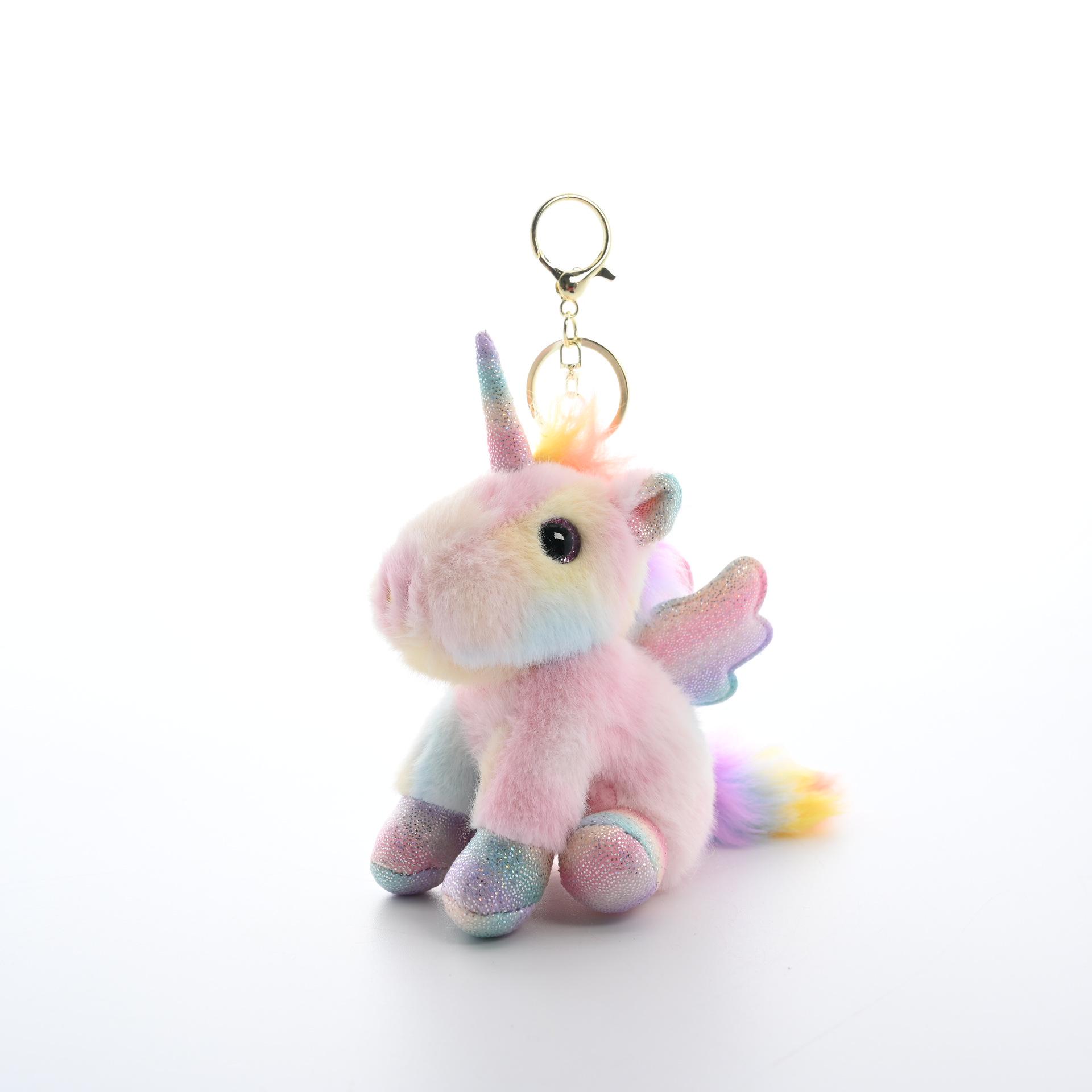Iridescent Unicorn Angel Wings Plush Keychain Doll