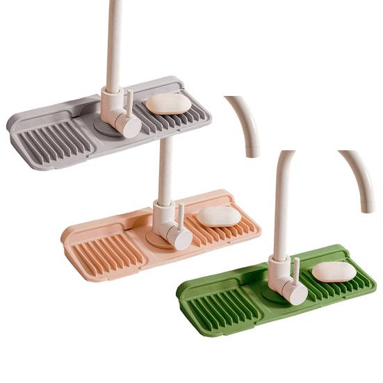 Foldable Silicone Faucet Mat Kitchen Sink Splash Guard 6 Degrees Slope Button Closure Bathroom Kitchen Countertop Water Drain Mat