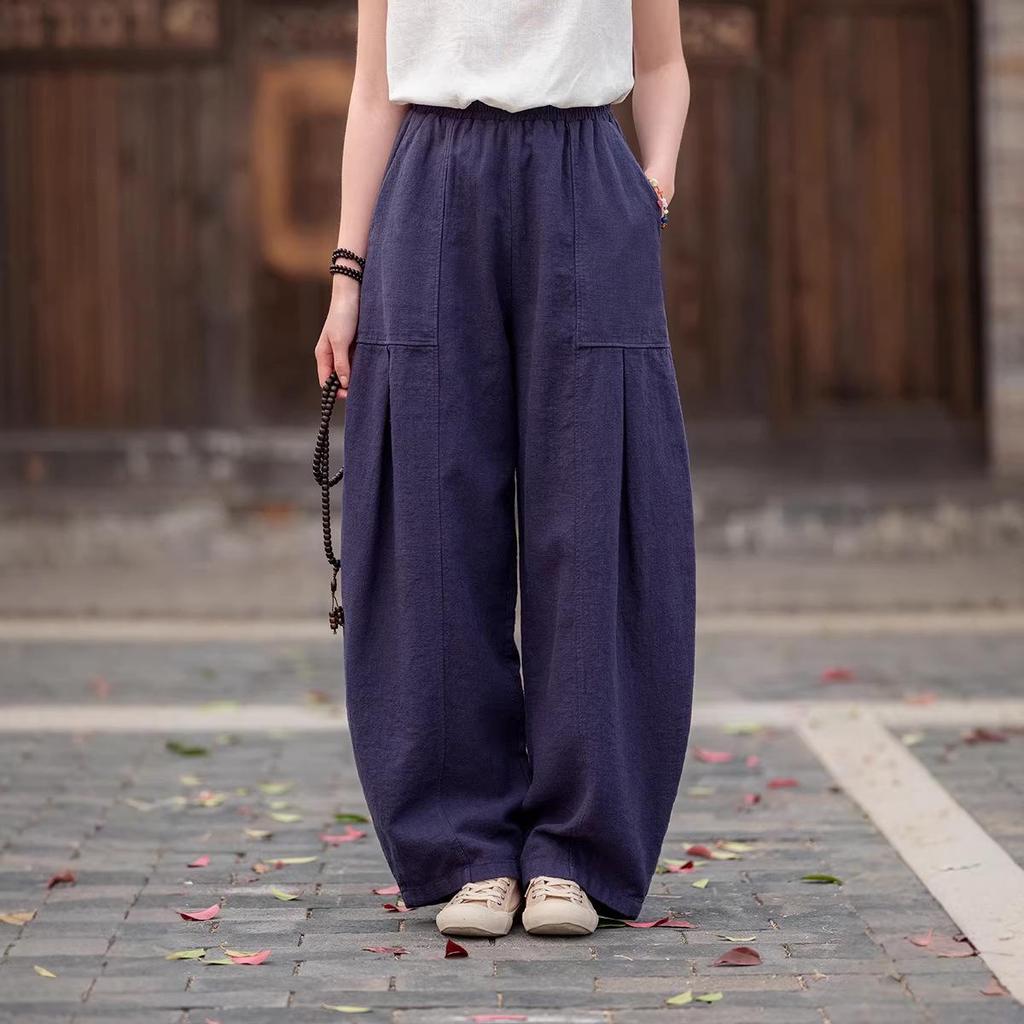 2026 Spring/Summer Artistic Cotton Linen Women's Slimming Casual Lantern Pants