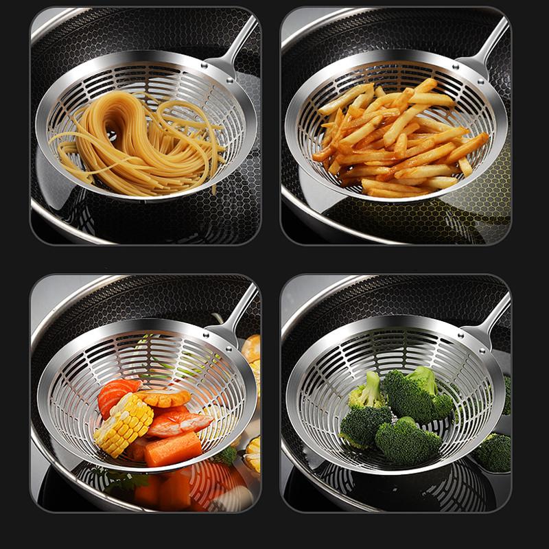 304 Stainless Steel Hot Pot Colander Oil Fried Filter Large Long Handle Mesh Noodle Strainer Skimmer Spoon Kitchen Utensils