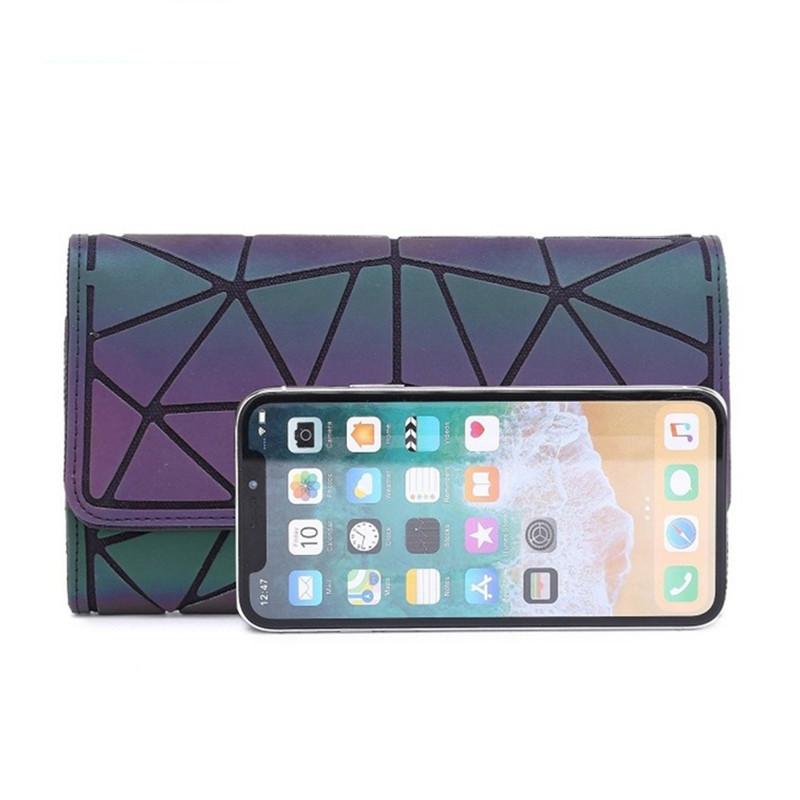 Damplånbok Geometri Koppling Laser Färgglad plånbok Kvinnlig Ljusande plånbok Telefonväska Korthållare Modeplånbok för kvinnor lång plånbok i tre lager