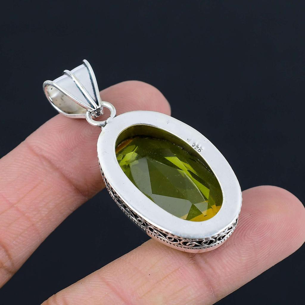 Prívesok s drahokamom citrín, masívny prívesok zo šterlingového striebra 925, šperkový darček pre unisex